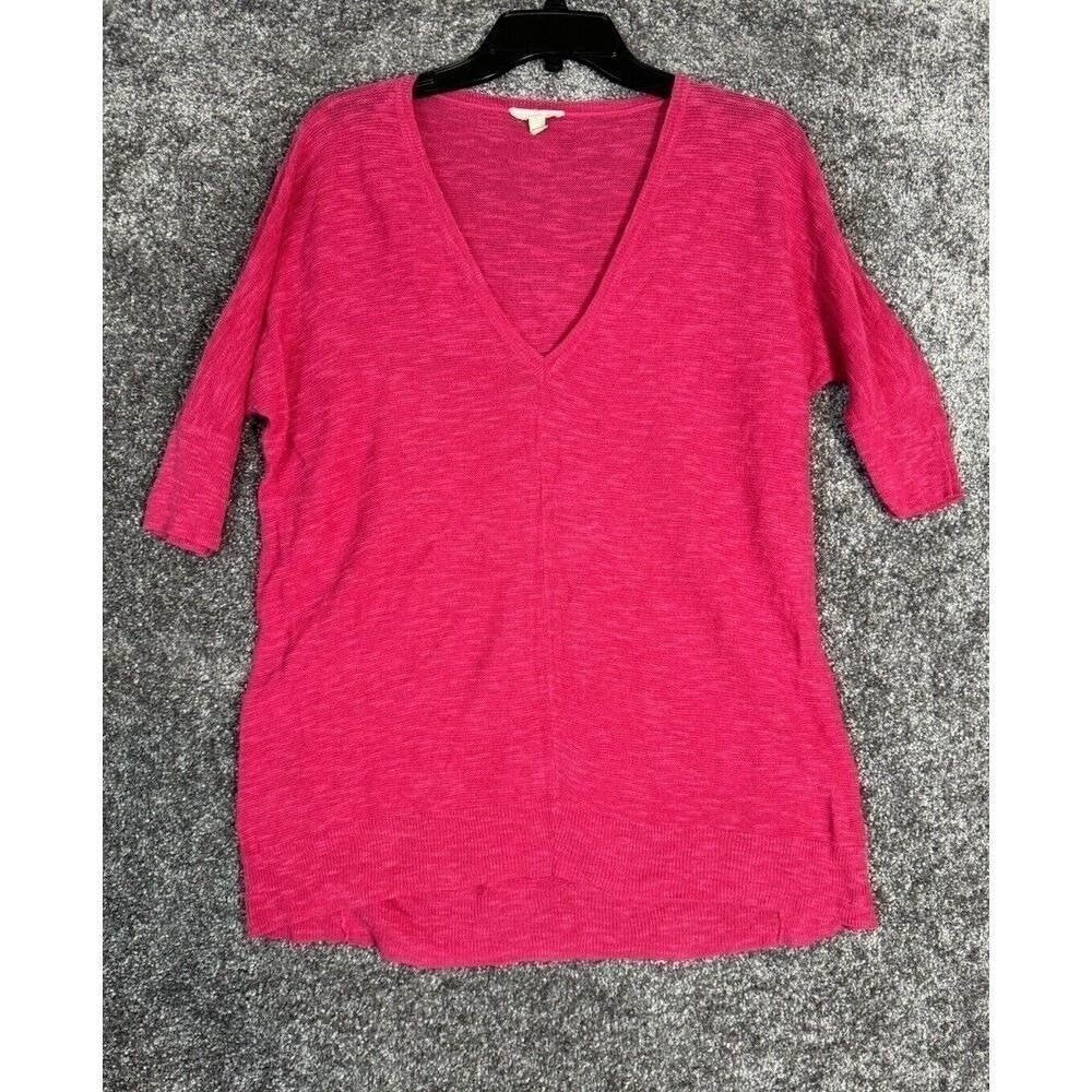 EILEEN FISHER Organic Linen Sweater Womens Small Pink Dolman Sleeve Open Knit